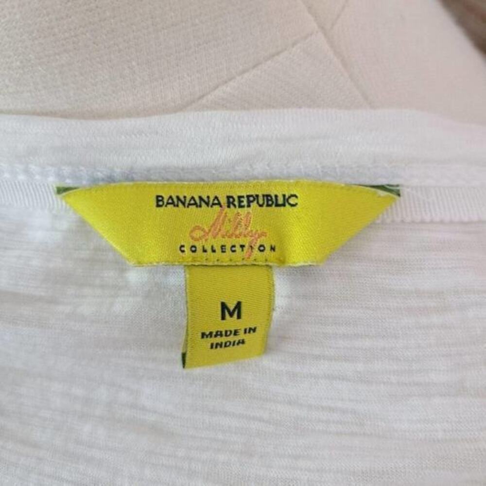 Banana Republic Milly Beaded Pink White Tee‎ Size Medium - Picture 4 of 6